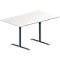 Schäfer Shop Genius Table de réunion MODENA FLEX, hauteur ajustable, en forme de rectangle, pieds en T avec tubes ronds, l. 1400 x P 800 mm, blanc 