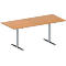 Schäfer Shop Genius Table de réunion MODENA FLEX, hauteur ajustable, en forme de rectangle, pieds en T avec tubes ronds, l. 1800 x P 800 mm, coloris hêtre 