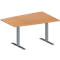 Schäfer Shop Genius Table de réunion MODENA FLEX, hauteur ajustable, en forme de tonneau, pieds en T avec tubes rectangulaires, l. 1400 x P 1000 mm, coloris hêtre