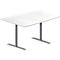 Schäfer Shop Genius Table de réunion MODENA FLEX, hauteur ajustable, en forme de tonneau, pieds en T avec tubes ronds, l. 1400 x P 1000 mm, blanc 