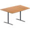 Schäfer Shop Genius Table de réunion MODENA FLEX, hauteur ajustable, en forme de tonneau, pieds en T avec tubes ronds, l. 1400 x P 1000 mm, coloris hêtre 