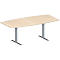 Schäfer Shop Genius Table de réunion MODENA FLEX, hauteur ajustable, forme bateau, pieds en T avec tubes rectangulaires, l. 2000 x P 1000/800 mm, coloris érable 