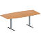 Schäfer Shop Genius Table de réunion MODENA FLEX, hauteur ajustable, forme bateau, pieds en T avec tubes rectangulaires, l. 2000 x P 1000/800 mm, coloris hêtre 