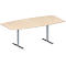 Schäfer Shop Genius Table de réunion MODENA FLEX, hauteur ajustable, forme bateau, pieds en T avec tubes ronds, l. 2000 x P 1000/800 mm, coloris érable