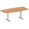 Schäfer Shop Genius Table de réunion MODENA FLEX, hauteur ajustable, forme bateau, pieds en T avec tubes ronds, l. 2000 x P 1000/800 mm, coloris hêtre