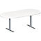 Schäfer Shop Genius Table de réunion MODENA FLEX, hauteur ajustable, sans bloc prise, en forme d'ovale, pieds en T avec tubes rectangulaires, l. 2000 x P 1000 mm, blanc 