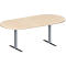 Schäfer Shop Genius Table de réunion MODENA FLEX, hauteur ajustable, sans bloc prise, en forme d'ovale, pieds en T avec tubes rectangulaires, l. 2000 x P 1000 mm, coloris érable 