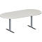 Schäfer Shop Genius Table de réunion MODENA FLEX, hauteur ajustable, sans bloc prise, en forme d'ovale, pieds en T avec tubes rectangulaires, l. 2000 x P 1000 mm, gris clair 