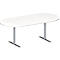 Schäfer Shop Genius Table de réunion MODENA FLEX, hauteur ajustable, sans bloc prise, en forme d'ovale, pieds en T avec tubes ronds, l. 2000 x P 1000 mm, blanc