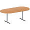 Schäfer Shop Genius Table de réunion MODENA FLEX, hauteur ajustable, sans bloc prise, en forme d'ovale, pieds en T avec tubes ronds, l. 2000 x P 1000 mm, coloris hêtre