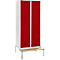 Schäfer Shop Genius Taquilla con banco, 2 compartimentos, anchura compartimento 300 mm, cerradura de cilindro, gris luminoso/rojo