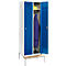 Schäfer Shop Genius Taquilla con banco, 2 compartimentos, anchura compartimento 300 mm, cierre de pasador giratorio de seguridad, gris luminoso/azul genciana