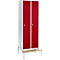 Schäfer Shop Genius Taquilla con banco, 2 compartimentos, anchura compartimento 300 mm, cierre de pasador giratorio de seguridad, gris luminoso/rojo rubí