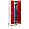Schäfer Shop Genius Taquilla con banco, 2 compartimentos, anchura compartimento 300 mm, cierre de pasador giratorio de seguridad, gris luminoso/rojo rubí