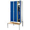 Schäfer Shop Genius Taquilla con banco, 3 compartimentos, anchura compartimento 300 mm, cerradura de cilindro, gris luminoso/azul genciana