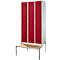 Schäfer Shop Genius Taquilla con banco, 3 compartimentos, anchura compartimento 300 mm, cerradura de cilindro, gris luminoso/rojo rubí