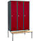 Schäfer Shop Genius Taquilla con banco, 3 compartimentos, anchura compartimento 400 mm, cerradura de cilindro, antracita/rojo rubí