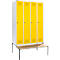 Schäfer Shop Genius Taquilla con banco, 4 compartimentos, anchura compartimento 300 mm, cerradura de cilindro, gris luminoso/amarillo