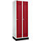 Schäfer Shop Genius Taquilla con zócalo, 2 compartimentos, anchura compartimento 300 mm, cerradura de cilindro, gris luminoso/rojo rubí