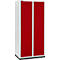 Schäfer Shop Genius Taquilla con zócalo, 2 compartimentos, anchura compartimento 400 mm, cerradura de cilindro, gris luminoso/rojo rubí