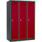 Schäfer Shop Genius Taquilla con zócalo, 3 compartimentos, anchura compartimento 400 mm, cerradura de cilindro, antracita/rojo rubí