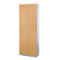 Tall wooden cabinet with two doors and silver handles.