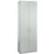 Light gray cabinet with two doors, silver handles, and a lock.