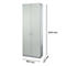 Light gray filing cabinet with two doors, silver handles and lock. Dimensions: 800 x 412 x 2143 mm.