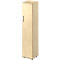 Cabinet made of light wood, with handle and black feet.
