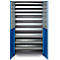 Schäfer Shop Genius tijdschriftenkast FS, 5 OH, afsluitbaar, 10 legborden, 2 geperforeerde legborden, tot 450 kg, B 1055 x D 520 x H 1950 mm, blank aluminium/ gentiaanblauw