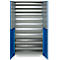 Schäfer Shop Genius tijdschriftenkast FS, 5 OH, afsluitbaar, 10 legborden, 2 geperforeerde legborden, tot 450 kg, B 1055 x D 520 x H 1950 mm, lichtgrijs/gentiaanblauw
