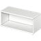 A white, rectangular wall shelf with an open front. The edges are clearly defined.
