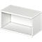 Rectangular, white shelf without back panel, open front.