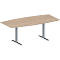 Schäfer Shop Genius vergadertafel MODENA FLEX, boot, T-poot rechthoekige buis, B 2000 x H 650-850 mm, eiken decor/blank aluminium RAL 9006