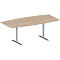 Schäfer Shop Genius vergadertafel MODENA FLEX, boot, T-poot ronde buis, B 2000 x H 650-850 mm, eiken decor/blank aluminium RAL 9006