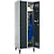 Schäfer Shop Genius Vestiaire sur pieds, 2 compartiments, l. 630 x P 500 x H 1850 mm, serrure de sécurité à came batteuse, alu blanc RAL 9016/anthracite