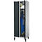 Schäfer Shop Genius Vestiaire sur pieds, 2 compartiments, l. 630 x P 500 x H 1850 mm, serrure de sécurité à came batteuse, alu blanc RAL 9016/anthracite