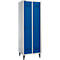Schäfer Shop Genius Vestiaire sur pieds, 2 compartiments, l. 630 x P 500 x H 1850 mm, serrure de sécurité à came batteuse, alu blanc RAL 9016/bleu gentiane