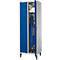 Schäfer Shop Genius Vestiaire sur pieds, 2 compartiments, l. 630 x P 500 x H 1850 mm, serrure de sécurité à came batteuse, alu blanc RAL 9016/bleu gentiane