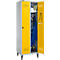 Schäfer Shop Genius Vestiaire sur pieds, 2 compartiments, l. 630 x P 500 x H 1850 mm, serrure de sécurité à came batteuse, alu blanc RAL 9016/jaune
