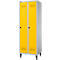 Schäfer Shop Genius Vestiaire sur pieds, 2 compartiments, l. 630 x P 500 x H 1850 mm, serrure de sécurité à came batteuse, alu blanc RAL 9016/jaune