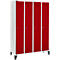 Schäfer Shop Genius Vestiaire sur pieds, 4 compartiments, largeur de compartiment 300 mm, serrure à cylindre, rouge rubis