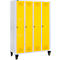 Schäfer Shop Genius Vestiaire sur pieds, 4 compartiments, serrure à came batteuse, gris clair/jaune