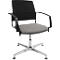 Office chair with gray seat and black backrest. The armrests are black and the base is chrome.