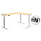 Schäfer Shop Genius Winkelschreibtisch AERO FLEX, elektrisch höhenverstellbar, 90° Winkel, C-Fuß, B 2000 x T 1600 mm, Ahorn-Dekor/weißaluminium, Memorypanel + Kabelkanal
