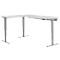 Schäfer Shop Genius Winkelschreibtisch AERO FLEX, elektrisch höhenverstellbar, 90° Winkel, C-Fuß, B 2000 x T 1600 mm, lichtgrau/weißaluminium, Memorypanel + Kabelkanal