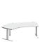 Schäfer Shop Genius Winkelschreibtisch MODENA FLEX, 135° Winkel links, T-Fuß Rechteckrohr, B 2165 x T 800/800 x H 650-850 mm, lichtgrau/weißalu