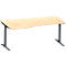 Schäfer Shop Genius Winkelschreibtisch MODENA FLEX, 90° Winkel links, T-Fuß Rechteckrohr, B 2000 x T 1200/800 x H 650-850 mm, Ahorn/anthrazit