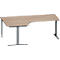 Schäfer Shop Genius Winkelschreibtisch MODENA FLEX, 90° Winkel links, T-Fuß Rechteckrohr, B 2000 x T 1200/800 x H 650-850 mm, Eiche/anthrazit