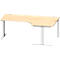 Schäfer Shop Genius Winkelschreibtisch MODENA FLEX, 90° Winkel rechts, T-Fuß Rechteckrohr, B 2000 x T 1200/800 x H 650-850 mm, Ahorn/weißalu